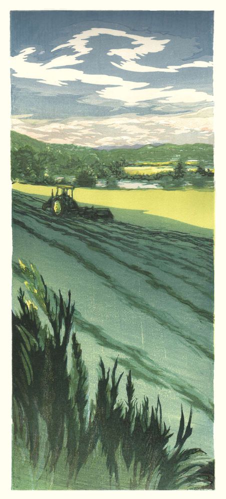 Matt Brown Woodblock Print Windrows Along The Connecticut