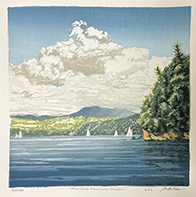 Matt Brown Woodblock Print Mansfield from Lake Champlain