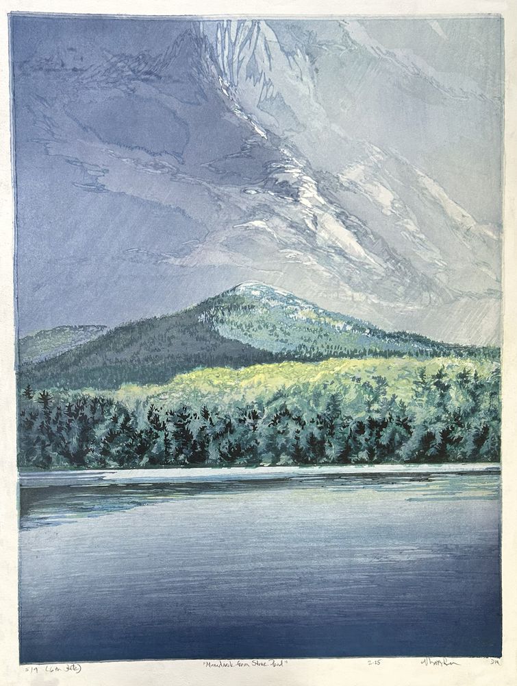 Matt Brown Woodblock Print Monadnock from Stone Pond.6.5