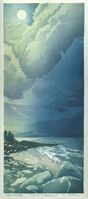 Matt Brown Woodblock Print Moon Over Mt Desert Island, 3rd State, edtn sold out