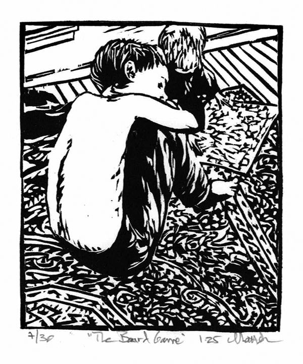 Matt Brown Woodblock Print The Board Game