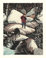 Matt Brown Woodblock Print Fishing the Headwaters