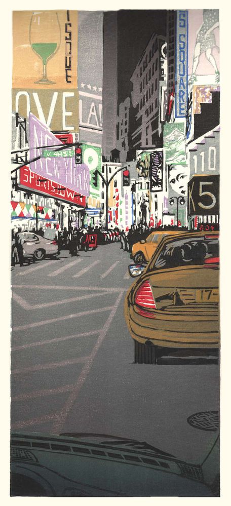 Matt Brown Woodblock Print Times Square at Night